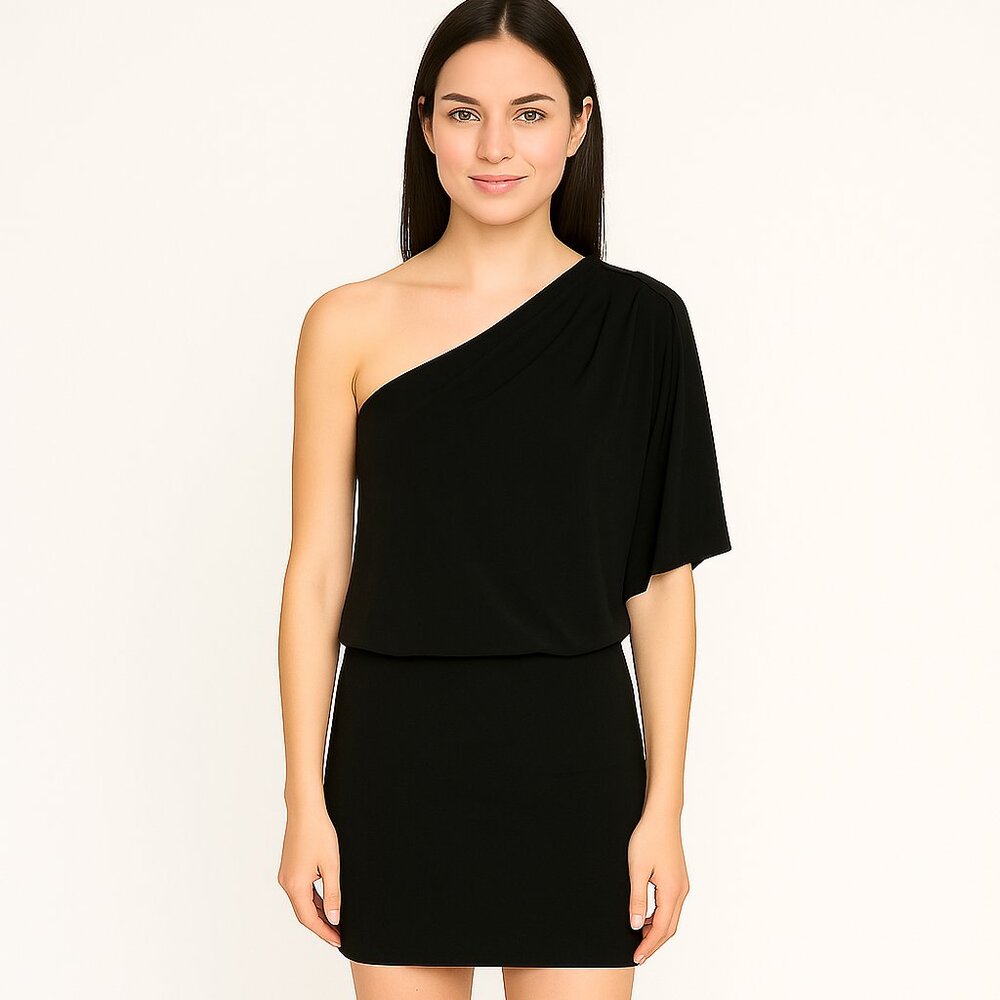 Jessica Simpson, one-shoulder neckline, black, mini Cocktail dress